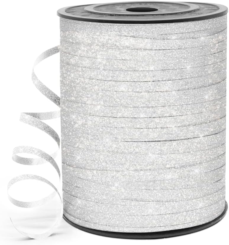 HimBen 500 Yards Curling Ribbon for Gift Wrapping, 3/16" Balloon String for Christmas Valentine Birthday Wedding Party Festival Decoration, Crafts, Flower Bouquet(Glitter Silver) - Image 1
